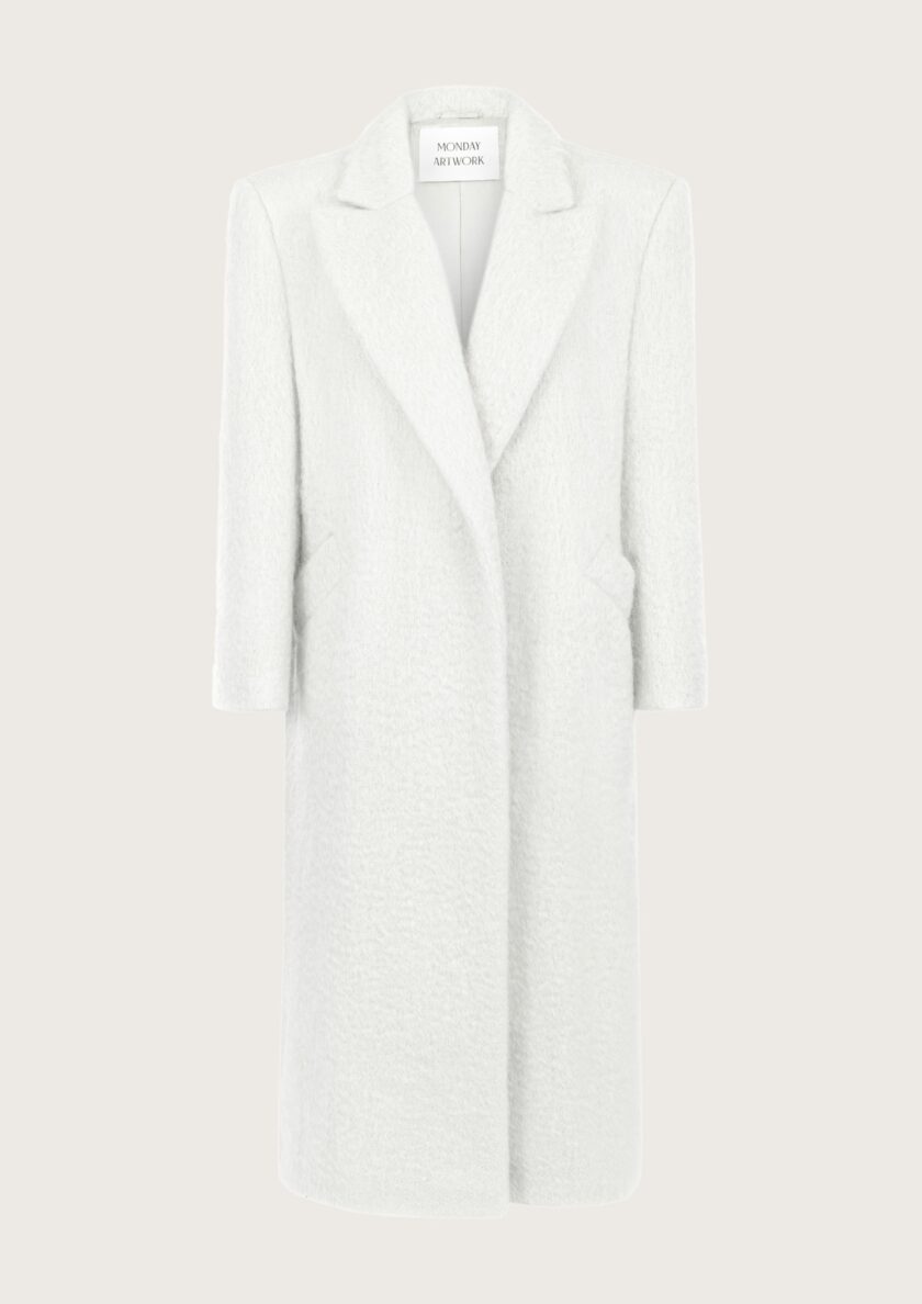 Henri White Coat Limited Edition Monday Artwork Ida Héritier maxi long coat mohair premium quality długi moherowy ciepły płaszcz o męskim kroju