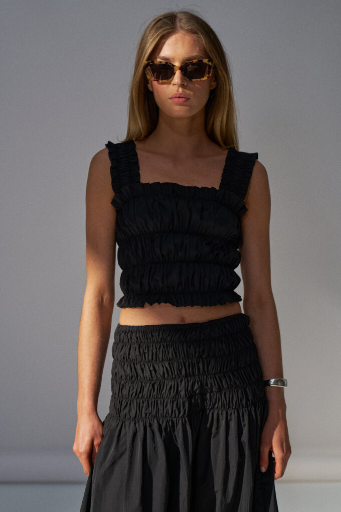 Gia Smocked Top Black