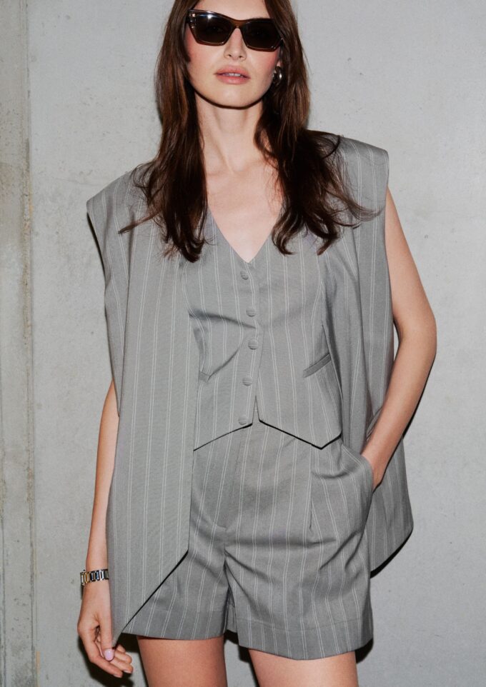 Elena Grey Pinstripe Vest