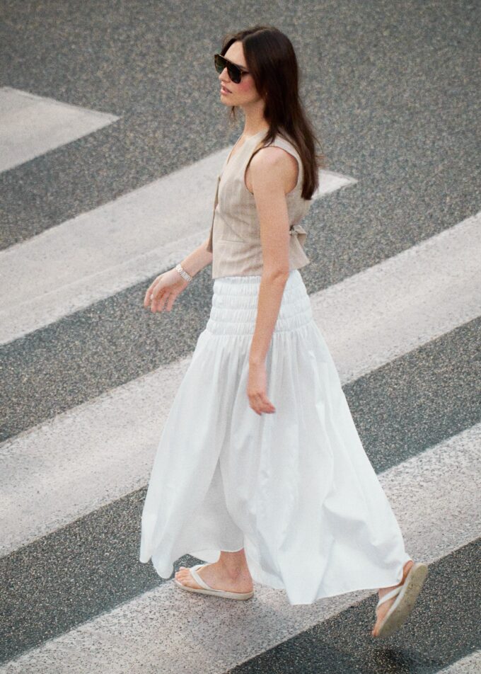 Elena Beige Pinstripe Vest