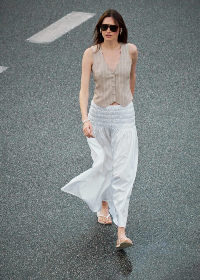 Gia Maxi Smocked Skirt White