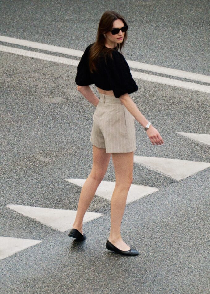 Cole Beige Pinstripe Shorts