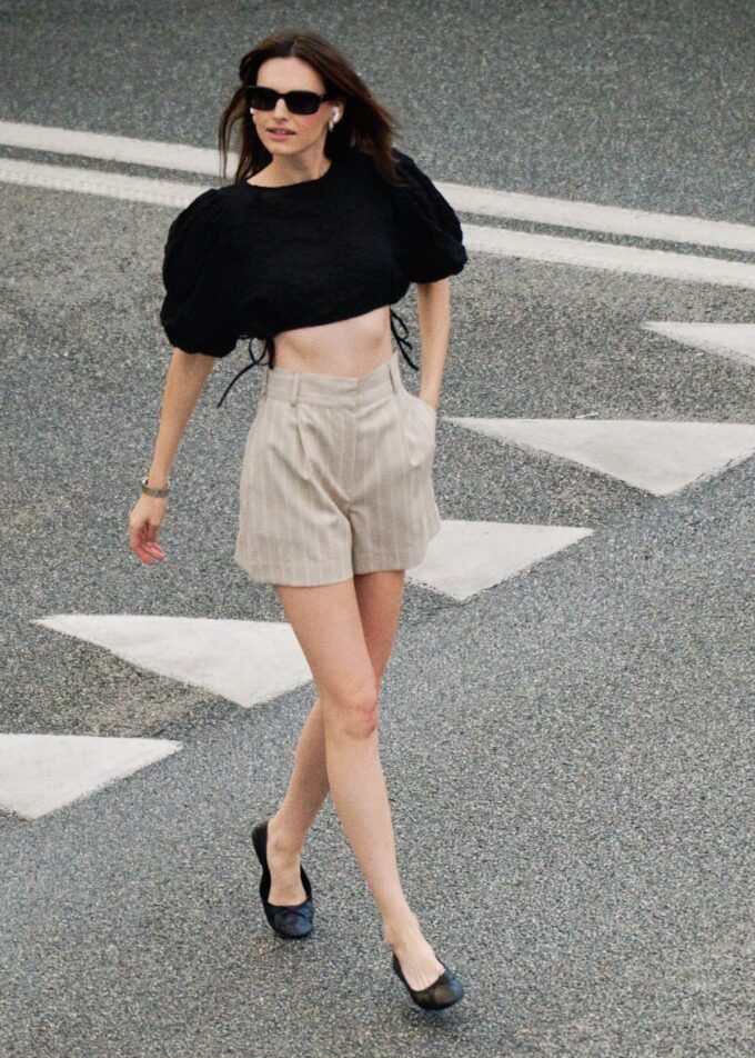 Cole Beige Pinstripe Shorts