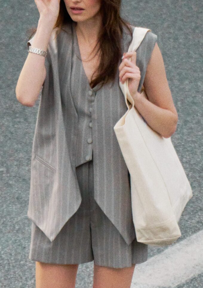 Elena Grey Pinstripe Vest