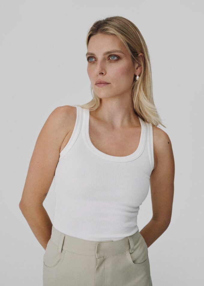 Sloane White Ribbed Top