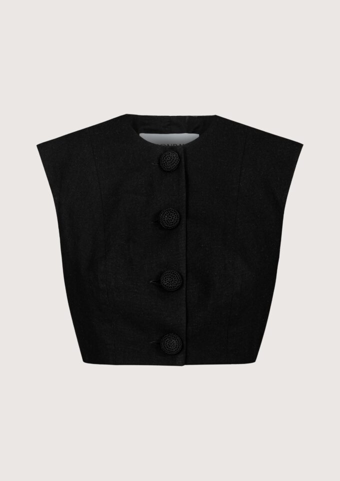 Felicity Linen Top Black