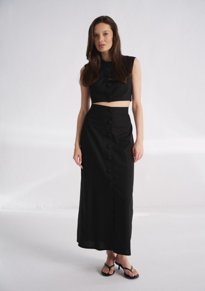 Felicity Linen Top Black