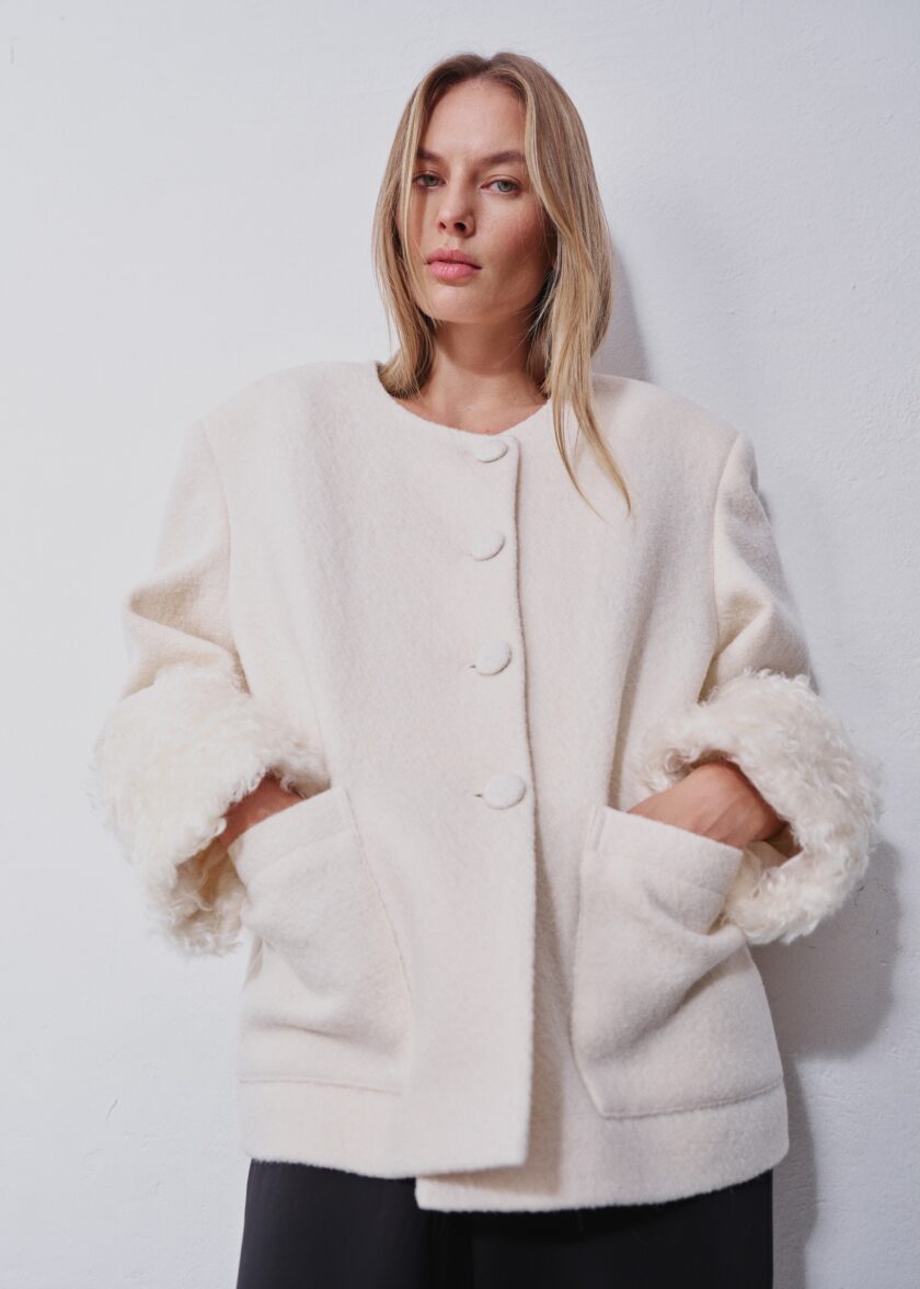 Vera Cream Wool Jacket - obrazek 5