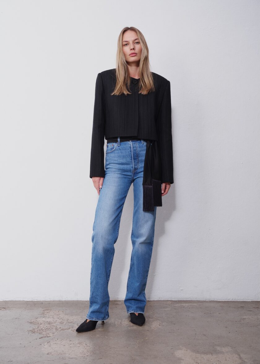 Clara Black Cropped Blazer - obrazek 4