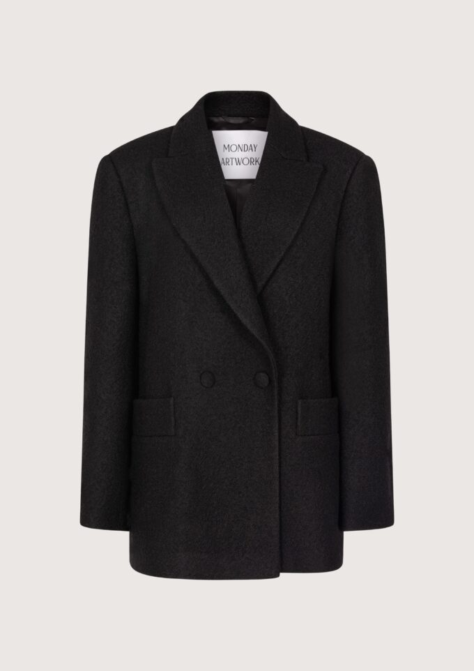 Black Double Breasted Wool Oversized Blazer
