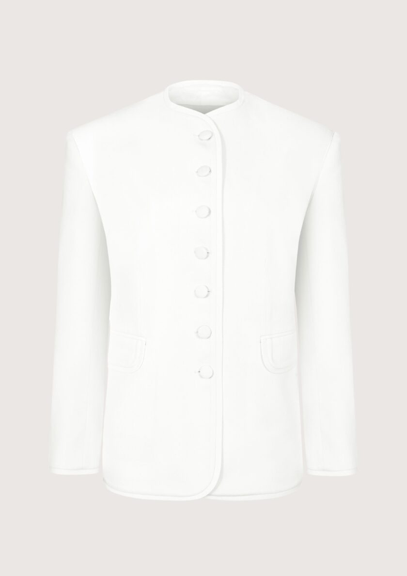 white buttoned up blazer